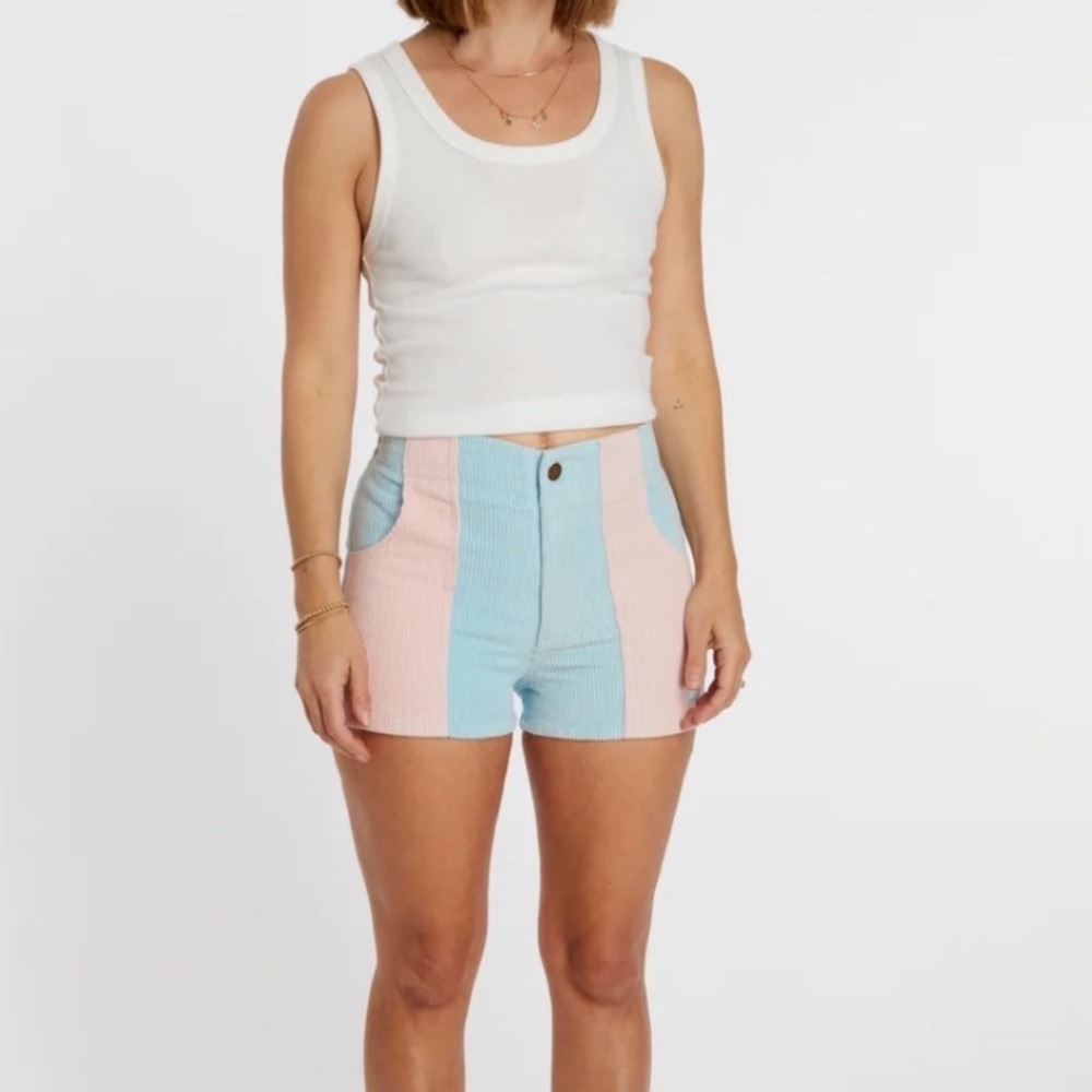 Hammies Womens Corduroy Shorts Pink/Blue High Waisted Retro 70s Style Size 24